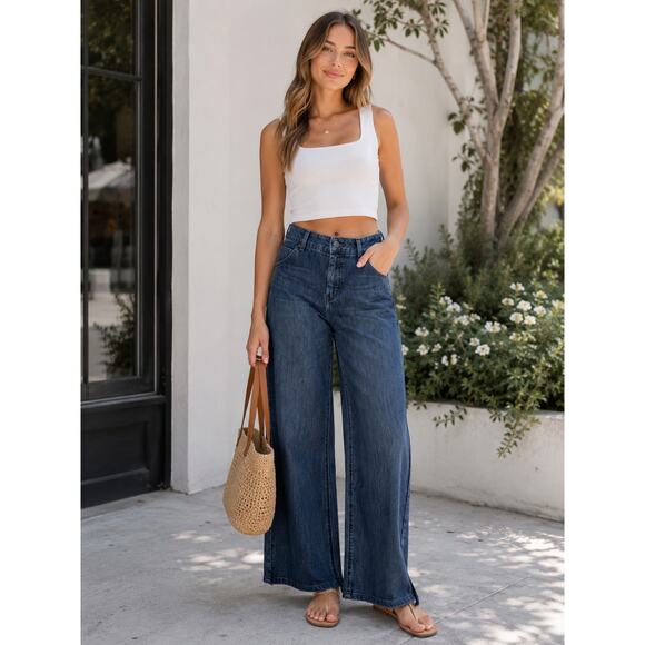 Anthropologie Denim - ANTHROPOLOGIE Pilcro High Waisted Wide Leg Jeans Dark Wash Size 28